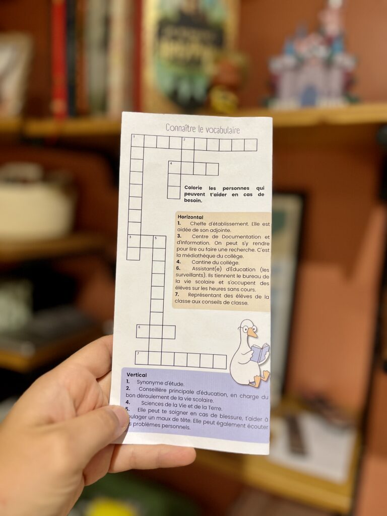 Des mots fléchés sur le vocabulaire du collège.